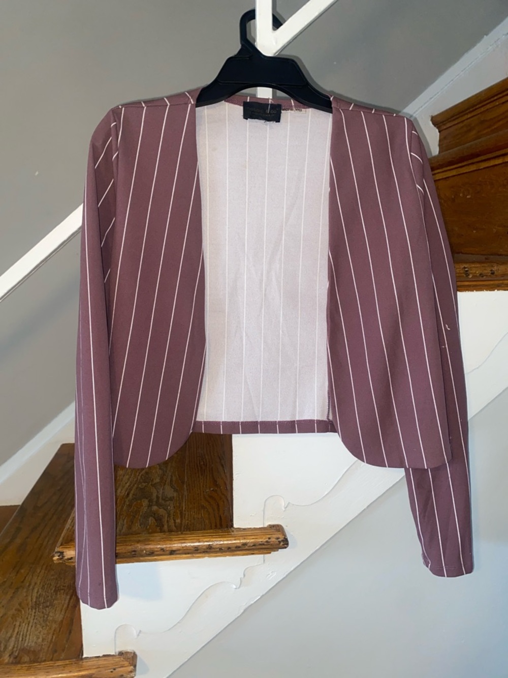 Cropped Mauve Pinstripe Open-Front Blazer Size Medium